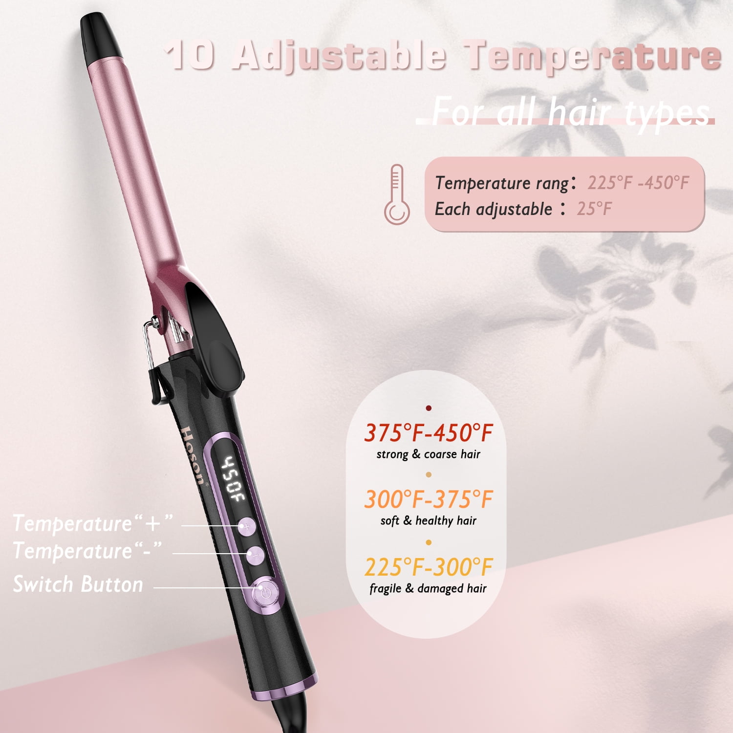 3/4 Inch Curling Iron for Short Hair, Dual Voltage Hair Curling Iron Ceramic,Professiona Curling Wand Tourmaline(Rose Gold)