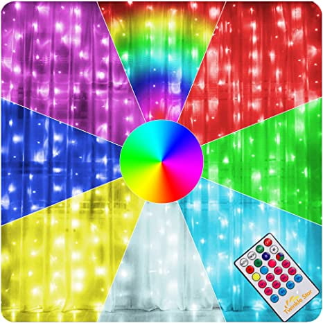 Christmas Rainbow RGB Color Chang... Details about   Twinkle Star 300 LED Window Curtain Lights 