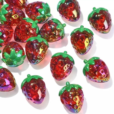 U8MO 20x Acrylic Charms 3D Red Strawberry European Charms Beads for Jewelry Making
