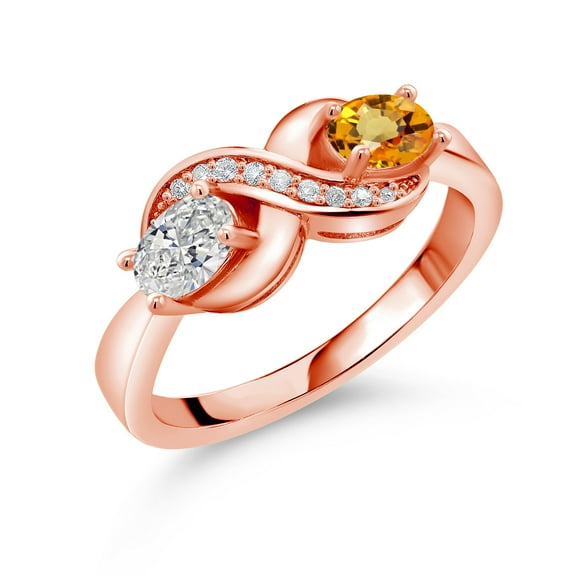 Gem Stone King 18K Rose Gold Plated Silver Lab Grown Diamond and Yellow Sapphire and White Created Sapphire Infinity Promise Ring for Women | 1.11 Cttw | Oval 6X4MM | Gemstone Birthstone | Size 6