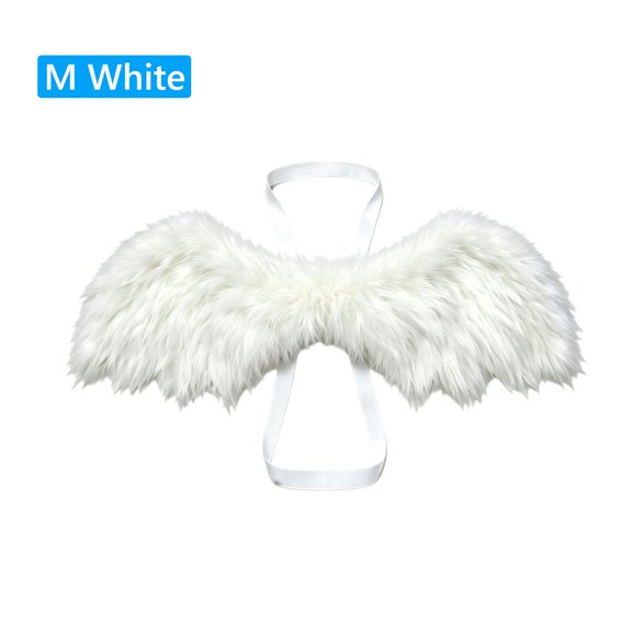 White Angel Wings Dog Costume, Medium Pet Christmas Dress Up, Adjustable Plush Strap Outfit with 53cm Wing Length for Photo Party
