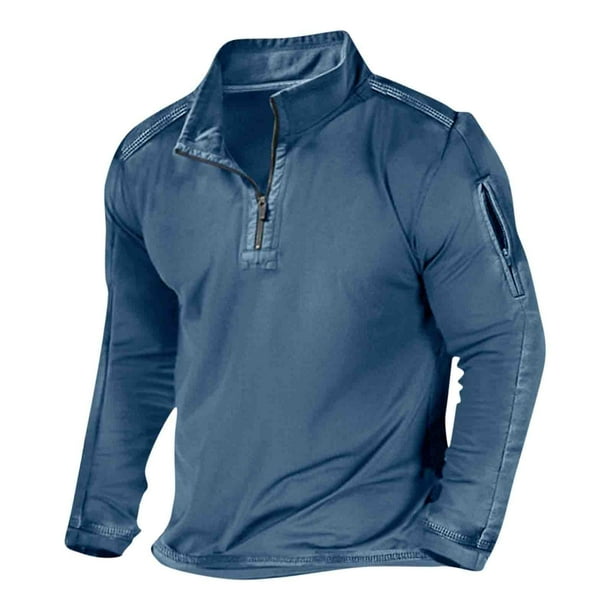 pstuiky hombres de manga larga, Suéter de manga larga con cuello alto y bolsillos con cremallera de color liso para hombre camisetas de hombre s