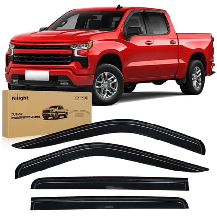 Nilight Tape-On Rain Guards for Chevy Silverado/GMC Sierra 1500 Crew Cab 2019-2024, Window Visors Vent Wind Deflectors-4PCS