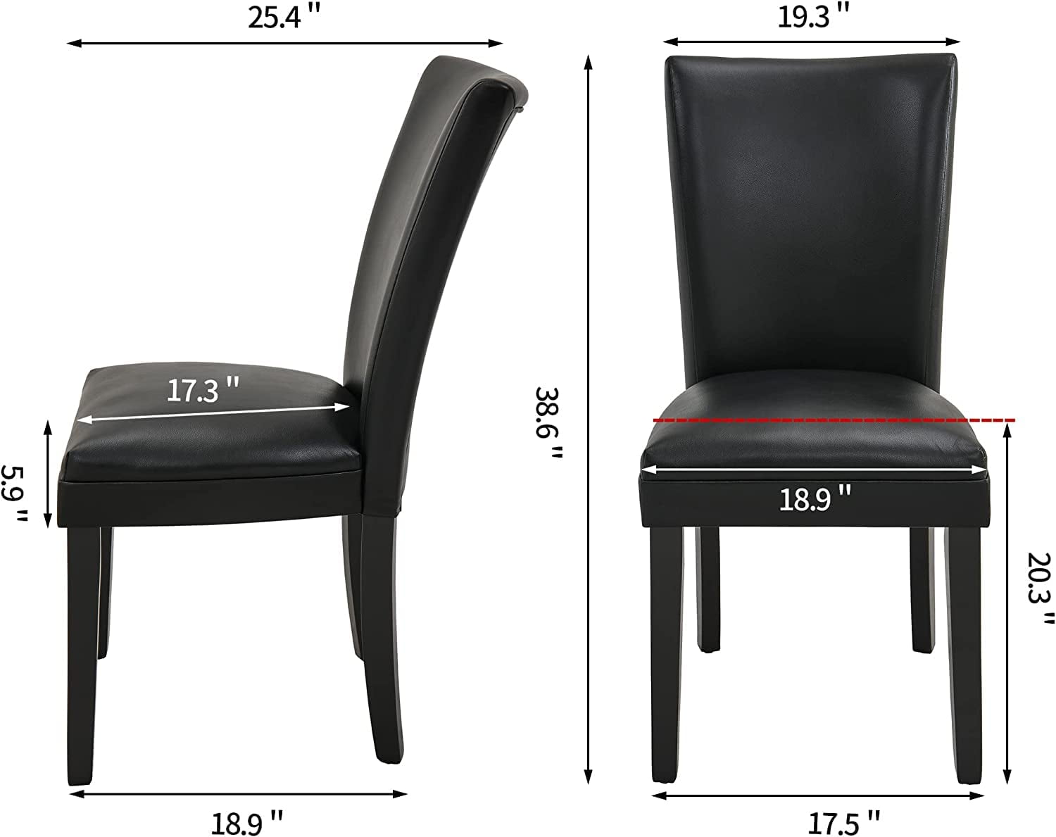 JESONVID Set of 2 Upholstered Parsons Dining Chairs, Faux Leather Dining Room Kitchen Side Chair with Solid Wood Legs for Living Room Bedroom Outdoor Lounge Guest Cafe(Black)