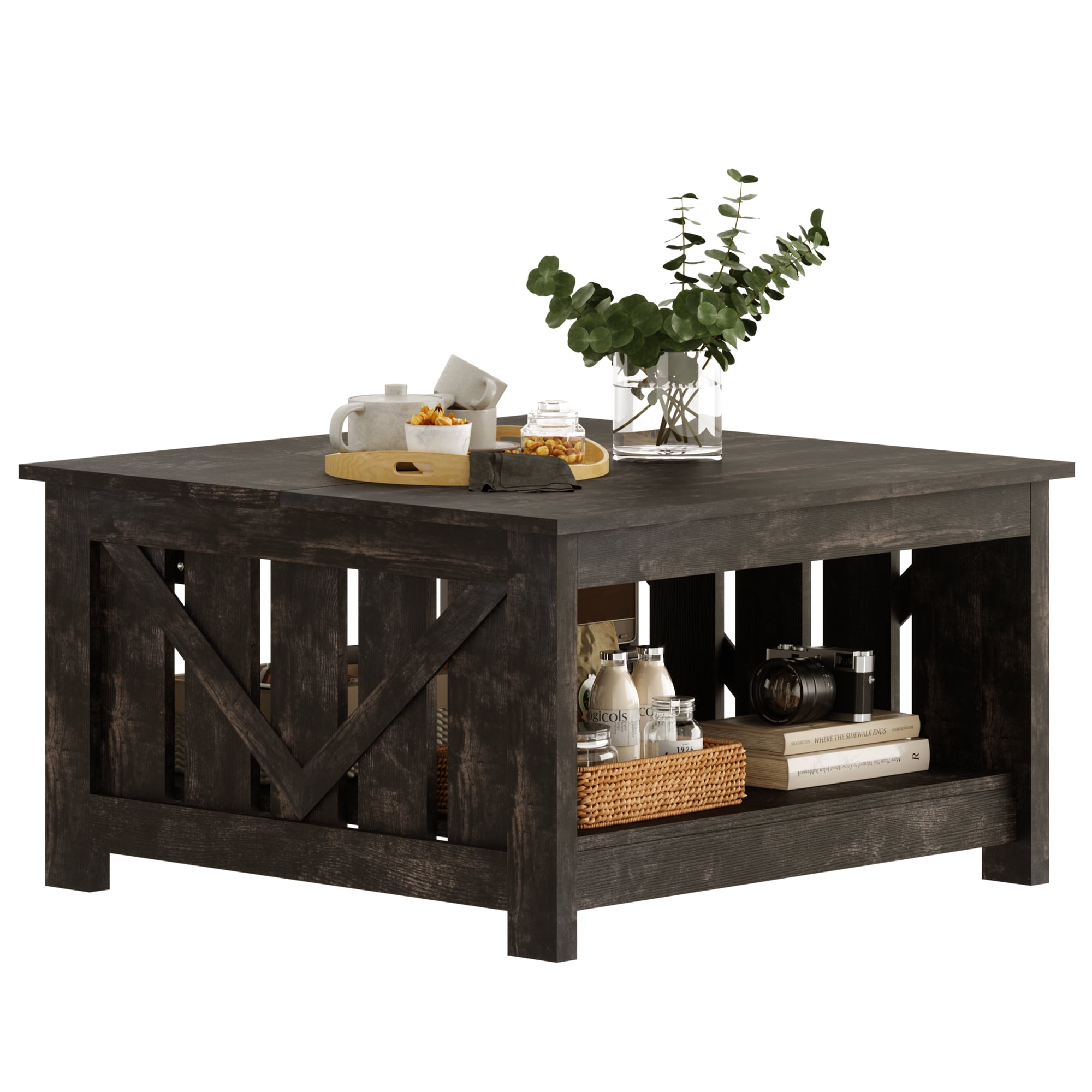GUNAITO Lift Top Coffee Table with Storage Cabinet and 2 Compartments for Living Room, Black , 31.5''Hx31.5''W in