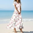 thumbnail image 2 of Cmfcve Hawaii Dresses for Woman Plus Size Short Sleeve V-neck Long Floral Dresses Flower Print Ruffle Beach Vacation Dress, 2 of 4