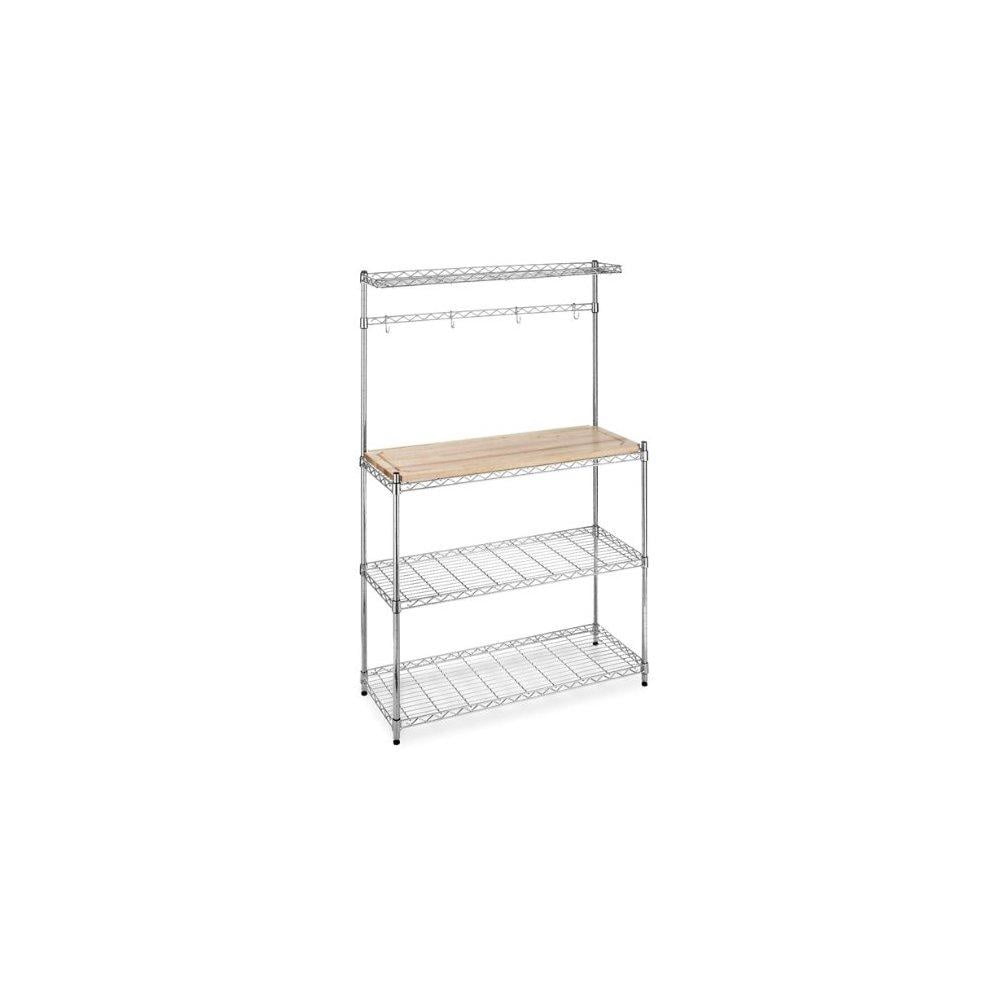 Bakers Rack with Cutting Board and Storage Chrome Shelves Kitchen Work