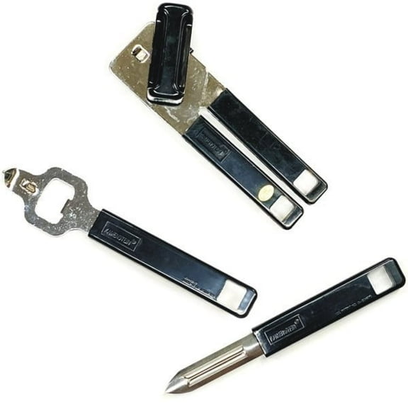 Kamenstein 3-Piece Kitchen Tool Set - Bottle Opener, Can Opener, Food Peeler (Black)