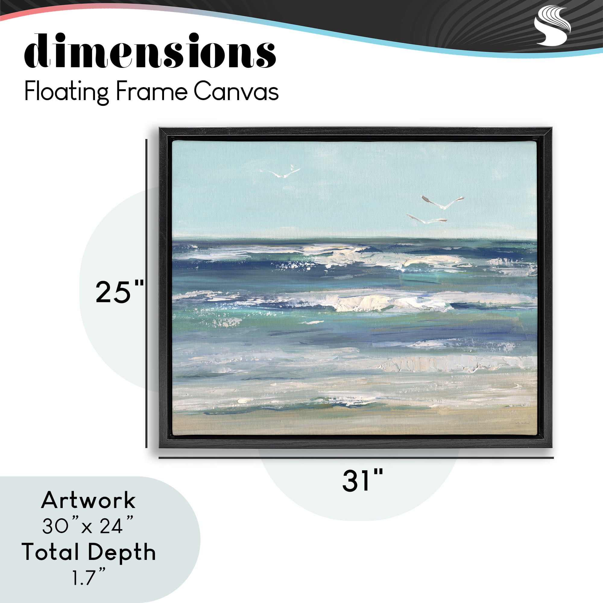 Stupell Industries Seagulls over Rolling Waves Black Framed Floater Canvas Wall Art, design by Sally Swatland