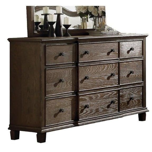 Bowery Hill Contemporary 9 Drawer Bedroom Dresser/ Accent Dresser in Weathered Oak