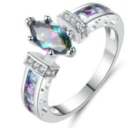 Mystic Topaz Marquis Style Ring with Cubic Zirconia and Created Topaz Channel Stones on 925 Sterling