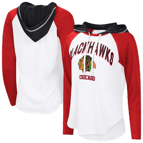 Women's-G-III 4Her by Carl Banks  White Chicago Blackhawks VIP Raglan Long Sleeve Hoodie T-Shirt