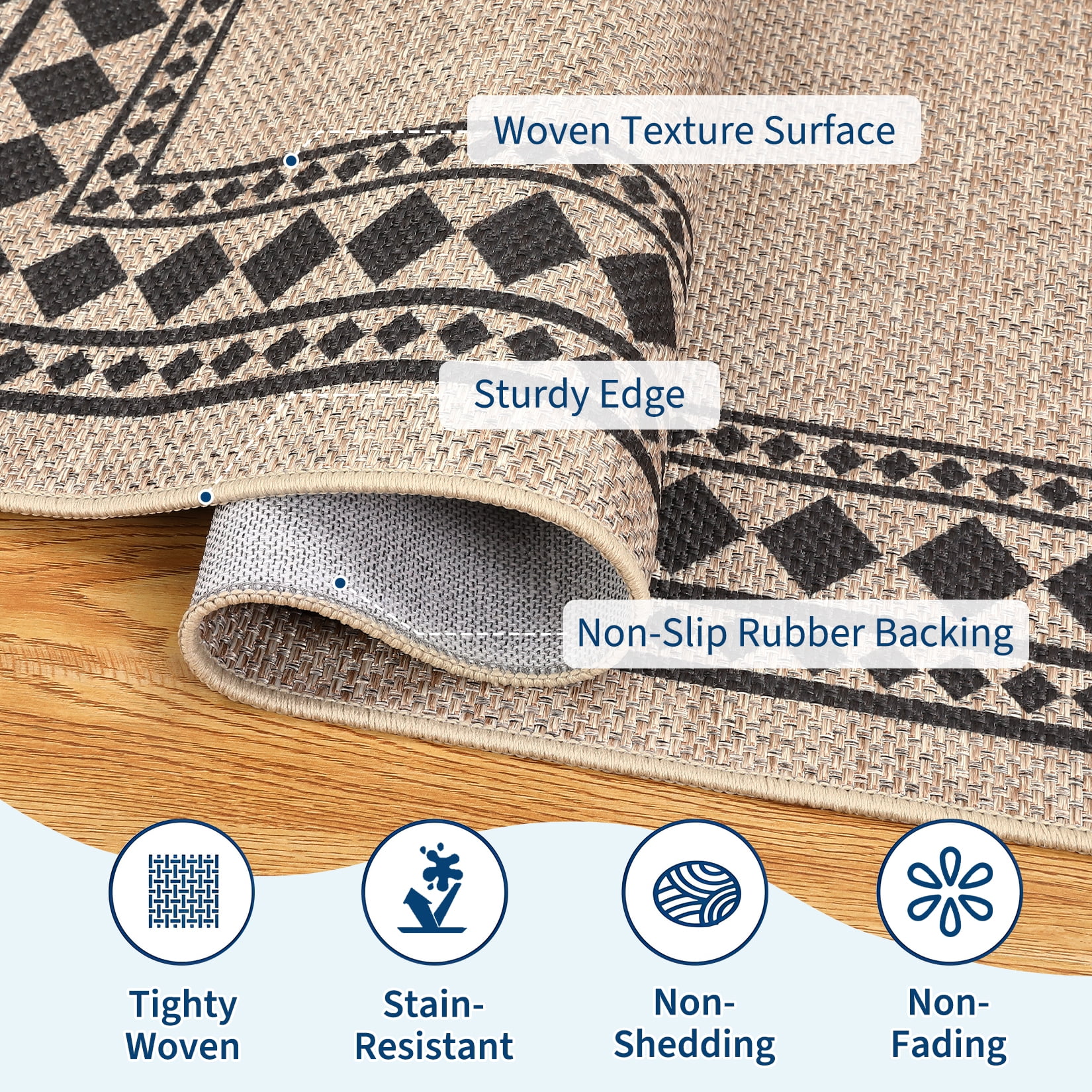Hasoo Easy Jute Area Rug 9x12 Washable Rug for Living Room Bedroom Bordered Indoor Outdoor Geometric Carpet for Backyard, Yellow/Black