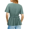 thumbnail image 3 of JYLFC Peplum Tops for Women Ruffle Short Sleeve V Neck Wrap Blouse, Green L, 3 of 4