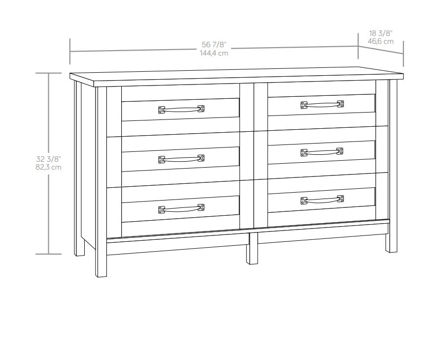 Better Homes & Gardens Modern Farmhouse 56.85" Wide 6 Drawer Dresser, Alabaster and Light Honey Finish