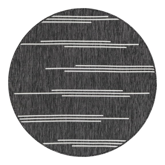 Unique Loom Outdoor Modern Collection Area Rug - Miranda (4' 1" Round Black and White)