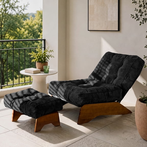 GOODONE Accent Chair with Ottoman,Adjustable Backrest Lounge Chair with Footrest Set,Tufted Reclining Chair for Living Room,Black