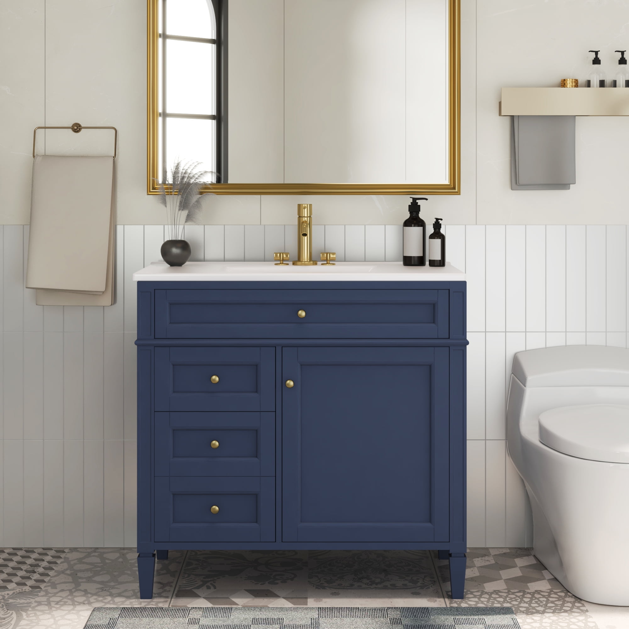 Euroco Freestanding Bathroom Vanity with Drawers and Cabinet Door Organizer, Modern Sink Cabinet, Easy Assembly