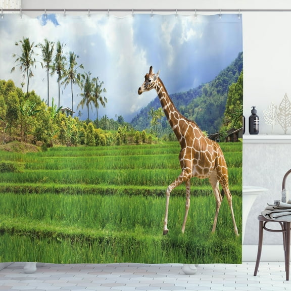 Ambesonne Landscape Shower Curtain, Tropical Wild Animals, 69"Wx75"L, Fern Green Pale Blue