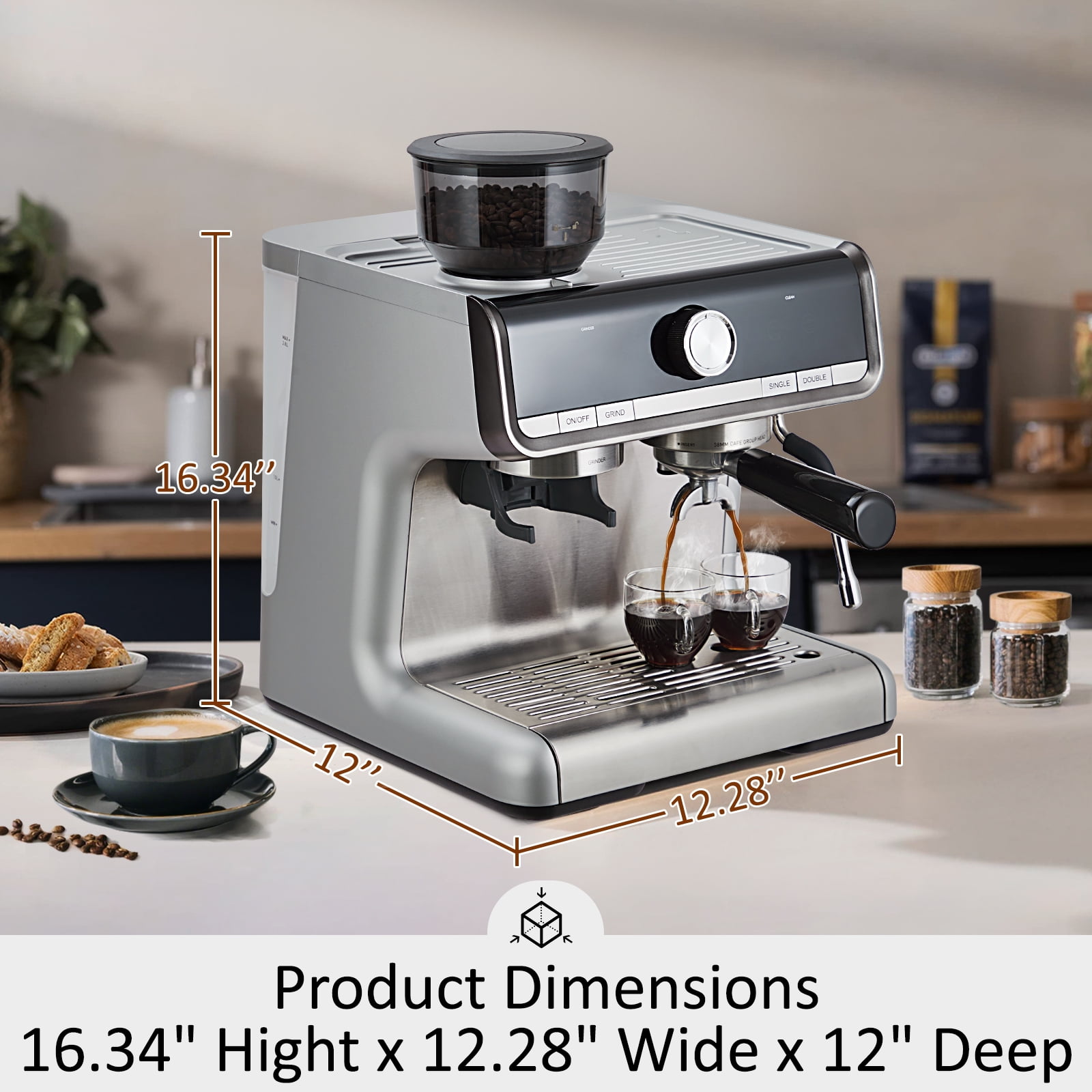 Espresso Machine for Cappuccino Latte 20 Bar Espresso Maker with Milk Frother Steam Wand Fast Heating Silver