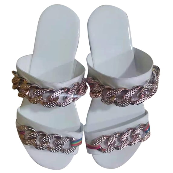 asdoklhq Sandals for Women Clearance Under $10,Sandals Women Flat Slippers Chain Open Toe Comfy Beach Roman Shoes Flip Flop