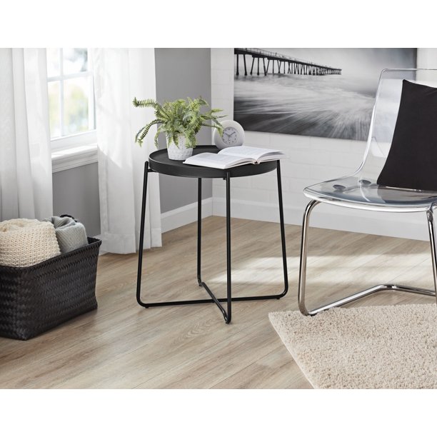 Mainstays Foldable Side Table with Plastic Smooth Table Top and Metal