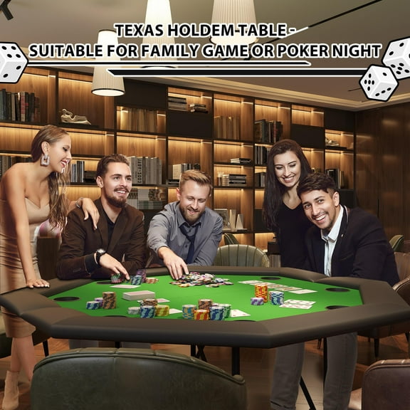 Kojooin Octagon Poker Table with Collapsible Legs, Texas Holdem Blackjack Poker Table with Cup Holders, Casino Leisure Gamimg Table for 8 Players