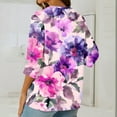thumbnail image 3 of Teissuly Women's Casual Round Neck Button Cotton Linen Printed Three Quarter Sleeve Top, 3 of 5