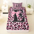 thumbnail image 3 of Manfei Pink Leopard Print Bow Letter E Twin Sheet Sets for Girls, Fashion Initial Bedding, 3pcs, 3 of 5