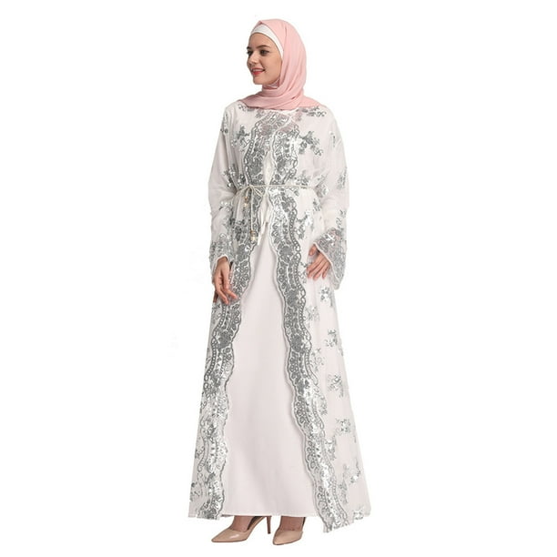 OVBMPZD Chill Girls'Costumer Muslim Women Lace Sequin Cardigan Maxi