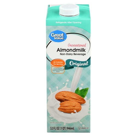 (6 Pack) Great Value Original Almond Milk, Unsweetened, 32 fl