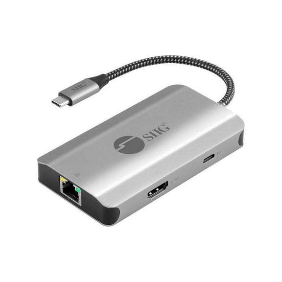 SIIG USB-C to HDMI with LAN Hub & PD Charging Adapter - HDMI 4K@30Hz, two USB-A 5Gbps, GbE, PD100W - Space Gray JU-H30L11-S1