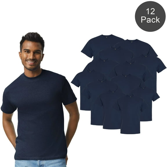 Gildan Men’s Cotton T-Shirt, Short Sleeve Crew Neck Classic Navy Tee, Size S, 12 Pack