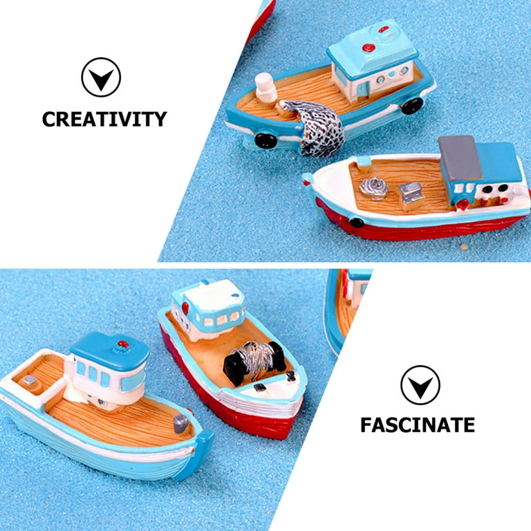 8pcs Resin Mini Boat Models Miniature Mediterranean Style Fish