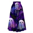 thumbnail image 4 of Womens Casual Elastic Waist Drawstring Midi Skirt Halloween Print Vacation Style Ruffle Hem A Line Flowy Skirt, 4 of 6