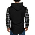 thumbnail image 2 of Men's Hoodes Plaid Patchwork Hooded Collar Button Decoration Sweatshirt Long Sleeve Sports Pullover Tops Long Sleeve Hoody Top, 2 of 3