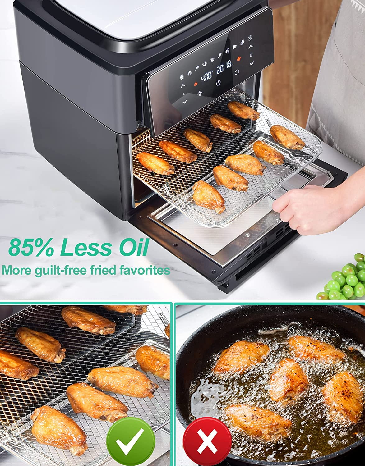 Air Fryer 6.2 qt Oilless 1500W Large Capacity Oven Air Fryers Healthy Cooker with 10 Preset, Visual Cooking Window, Non-Stick Basket, Included Recipe