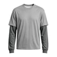 thumbnail image 6 of Men's Fake 2-Piece Layered Solid Shirts Casual Pullover Gray L, 6 of 6