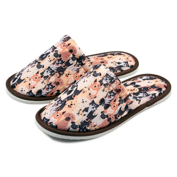 Chochili Women Brown Dog Home Slippers Brown Black Lightweight Silent Walk Size 7 to 8