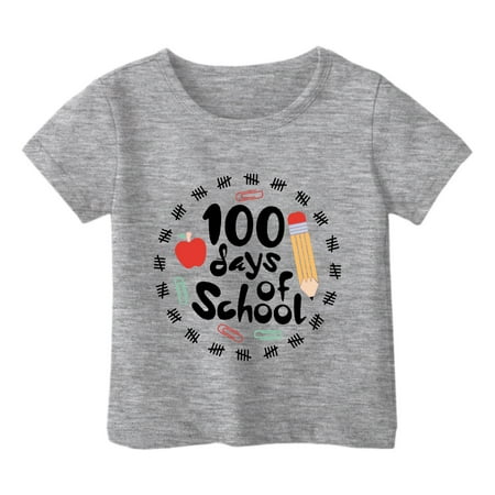 YAYUBA Toddler Girl Shirt Letter Print Round Neck Back To School Shirt Loose Soft Funny Tees Preppy Clothes for Children 10-11 Years Grey