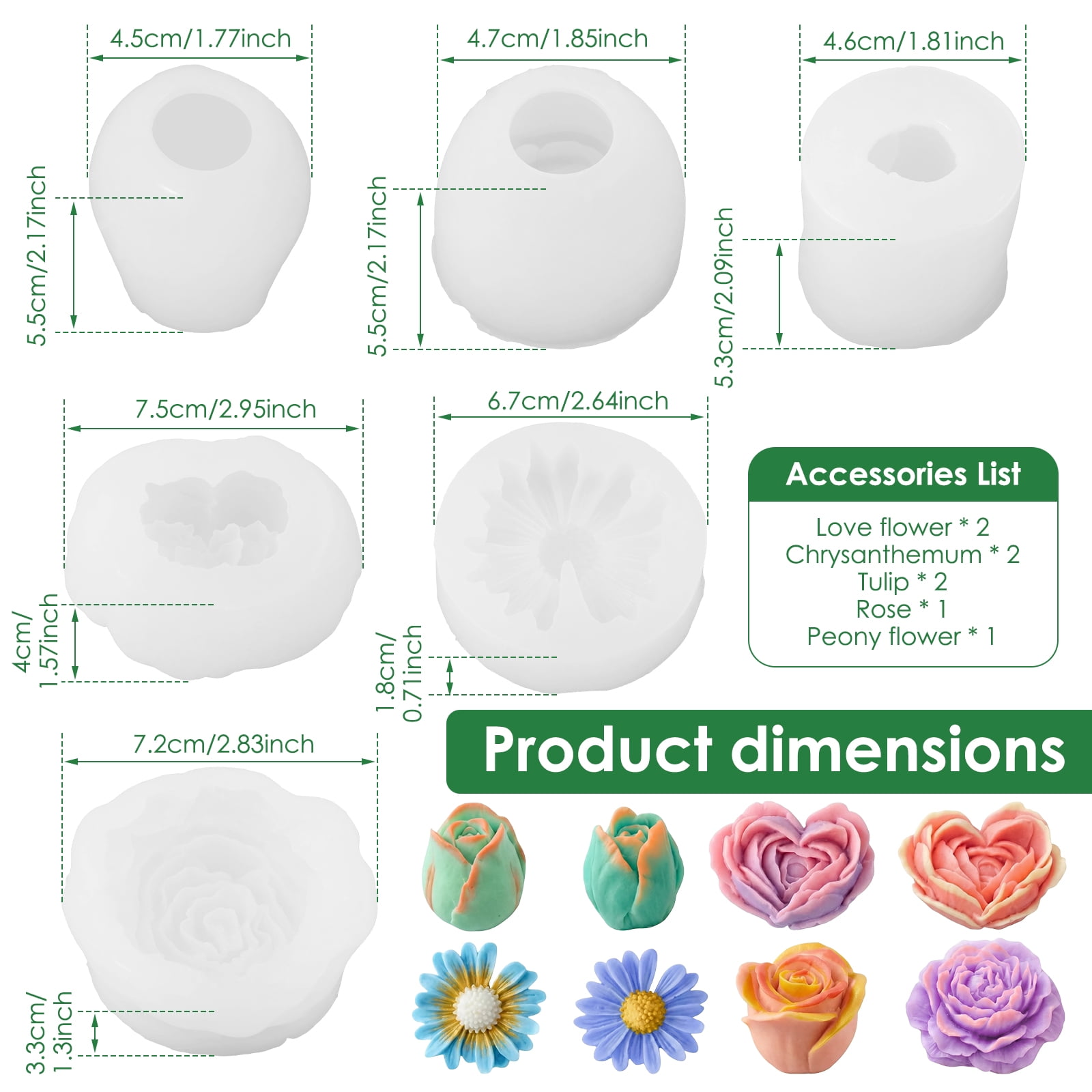 8PCS Flower Candle Molds for Valentine‘s Day Rose Tulip Silicone Candle 3D Mold Flower Shapes Moldes De Rosas Silicona para Velas for Soy Wax, Beeswax, Candle Making, Resin Craft