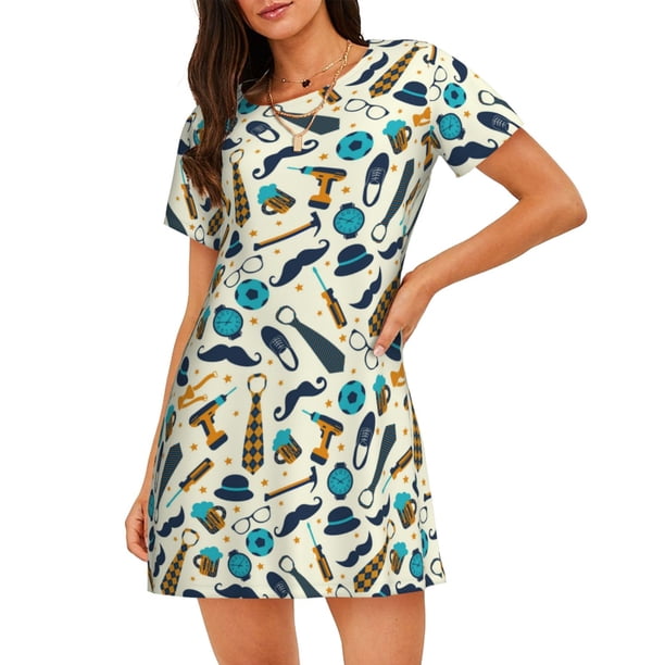 Disketp Fathers day para Camisón Corto de Manga Corta para Mujeres, Camisón Cómodo con Escote Redondo, Bonito y Confortable