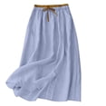 thumbnail image 2 of Womens Linen Midi Skirt Cotton Maxi Skirt Casual Flowy Swing Elastic High Waist A-Line Split Long Boho with Pockets Purple L, 2 of 5