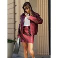 thumbnail image 1 of Chaqueta de cuero con cremallera roja elegante para mujer, conjunto de 2 piezas, minifalda recortada lisa de cintura alta, traje, ropa de calle para mujer 2024, 1 of 5