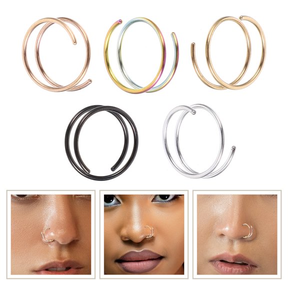 FRCOLOR 5Pcs Metal Nose Hoops Double Spiral Nose Rings Metal Nose Hoops Adornments Nose Decors