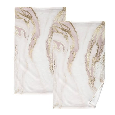 Pink with Gold Marble Pattern Bath Hand Towels 2 Pcs Absorbent Face Towel Soft Breathable Cotton Towel Set for Bathroom Kitchen Hotel Spa Decor