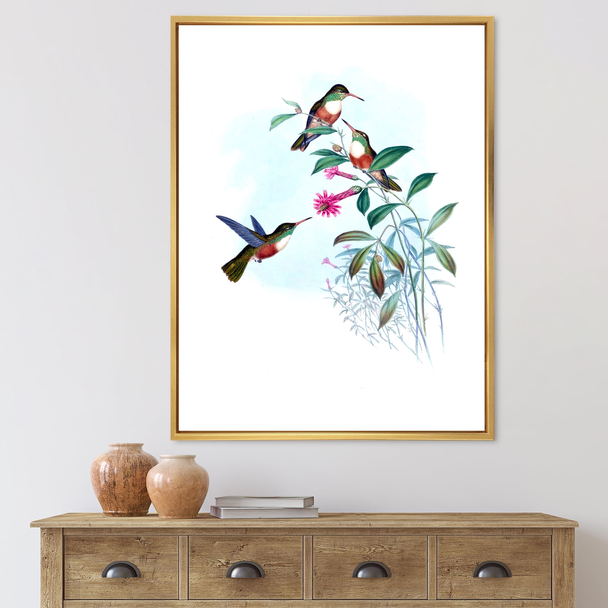 Designart 'Ancient Hummingbird IV' Traditional Framed Canvas Wall Art Print