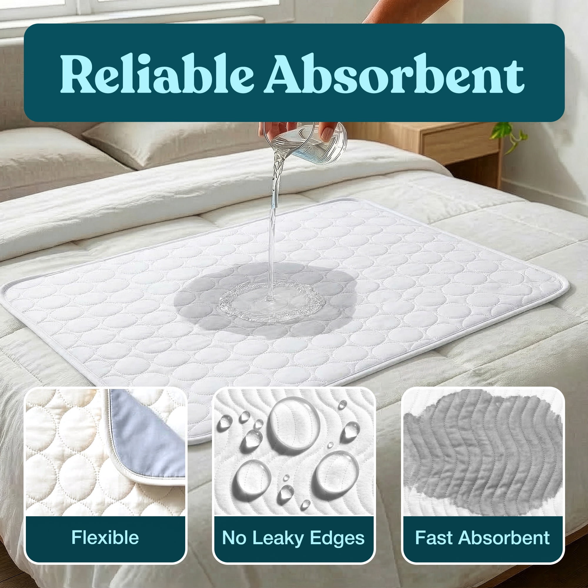 Snugwell Reusable Absorbent Washable Underpads, 6 Count, 34" x 36"