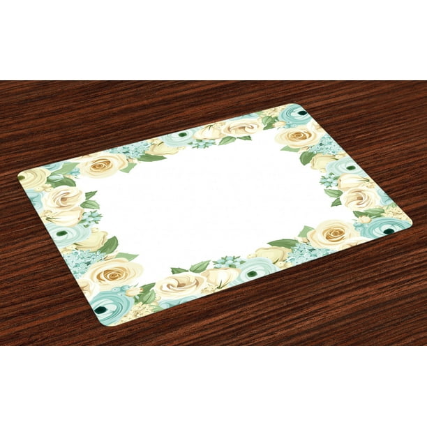 Shabby Chic Placemats Set of 4 Flowers Roses Leaves Buds Romantic Love