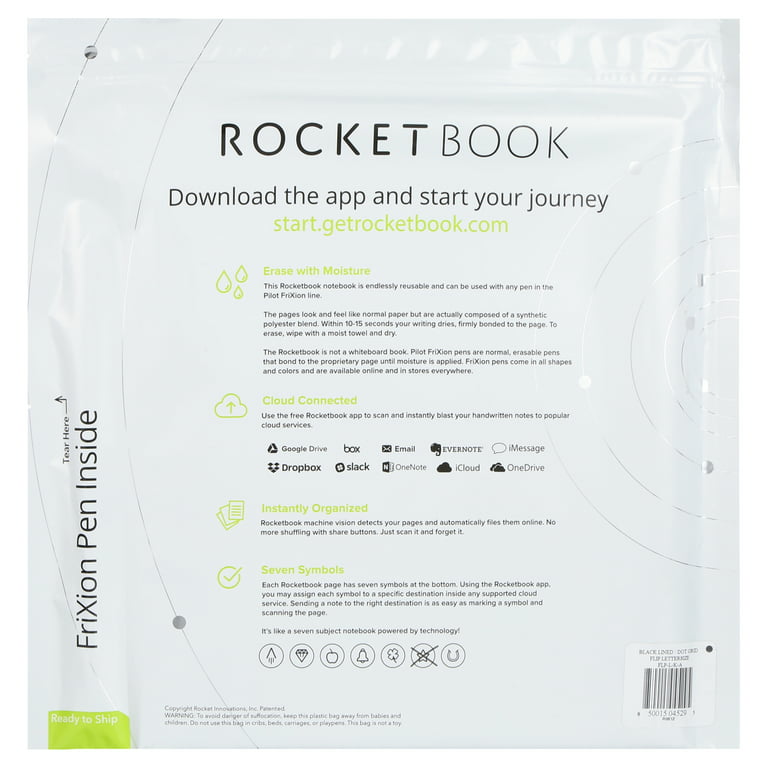 Rocketbook Flip Smart Notepad, Black Cover, Lined/Dot Grid Rule, 8.5 x 11, White, 16 Sheets
